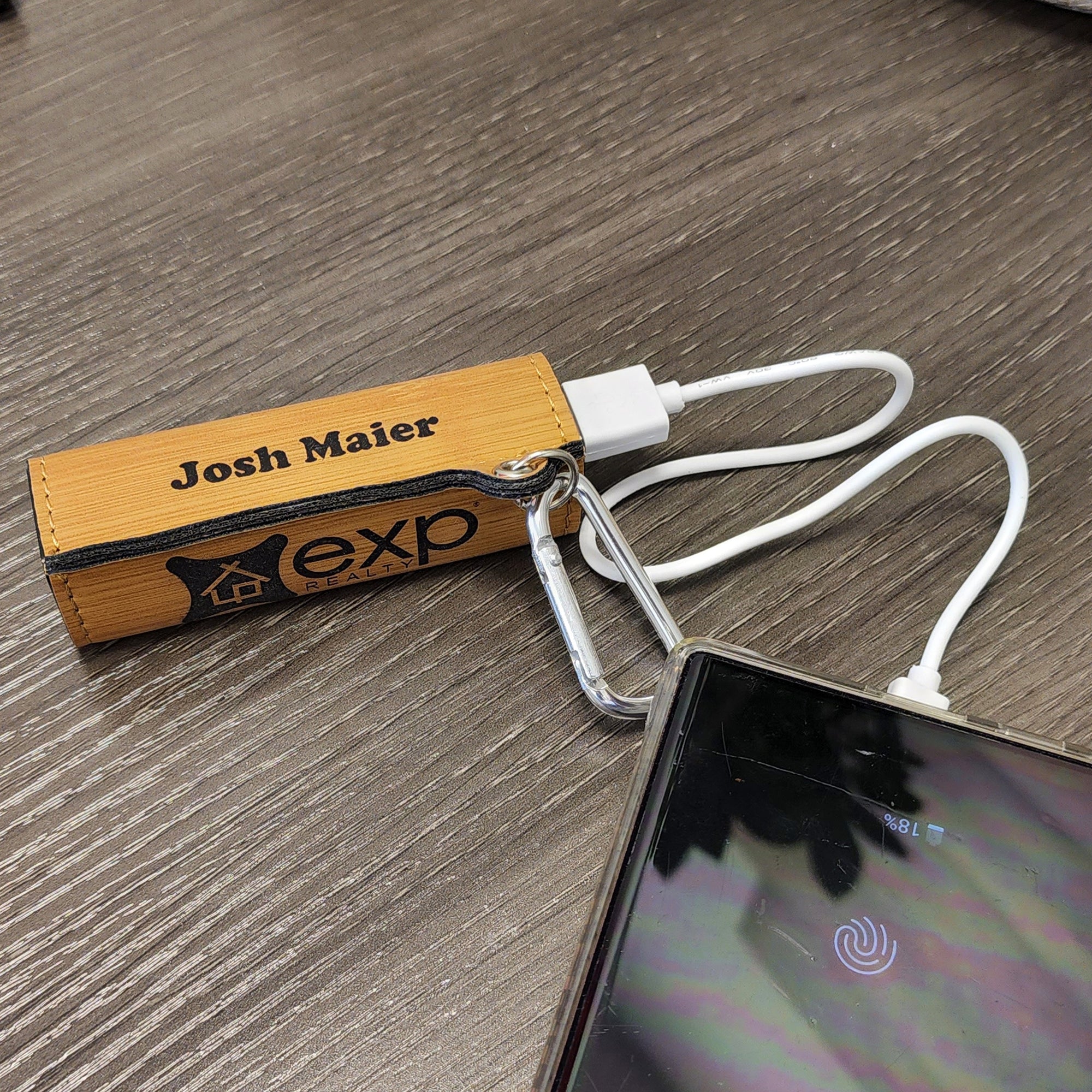 Your Logo On A Leather Wrapped 2200 mAh Power Bank -Laser Engraved - Multiple Colors Available