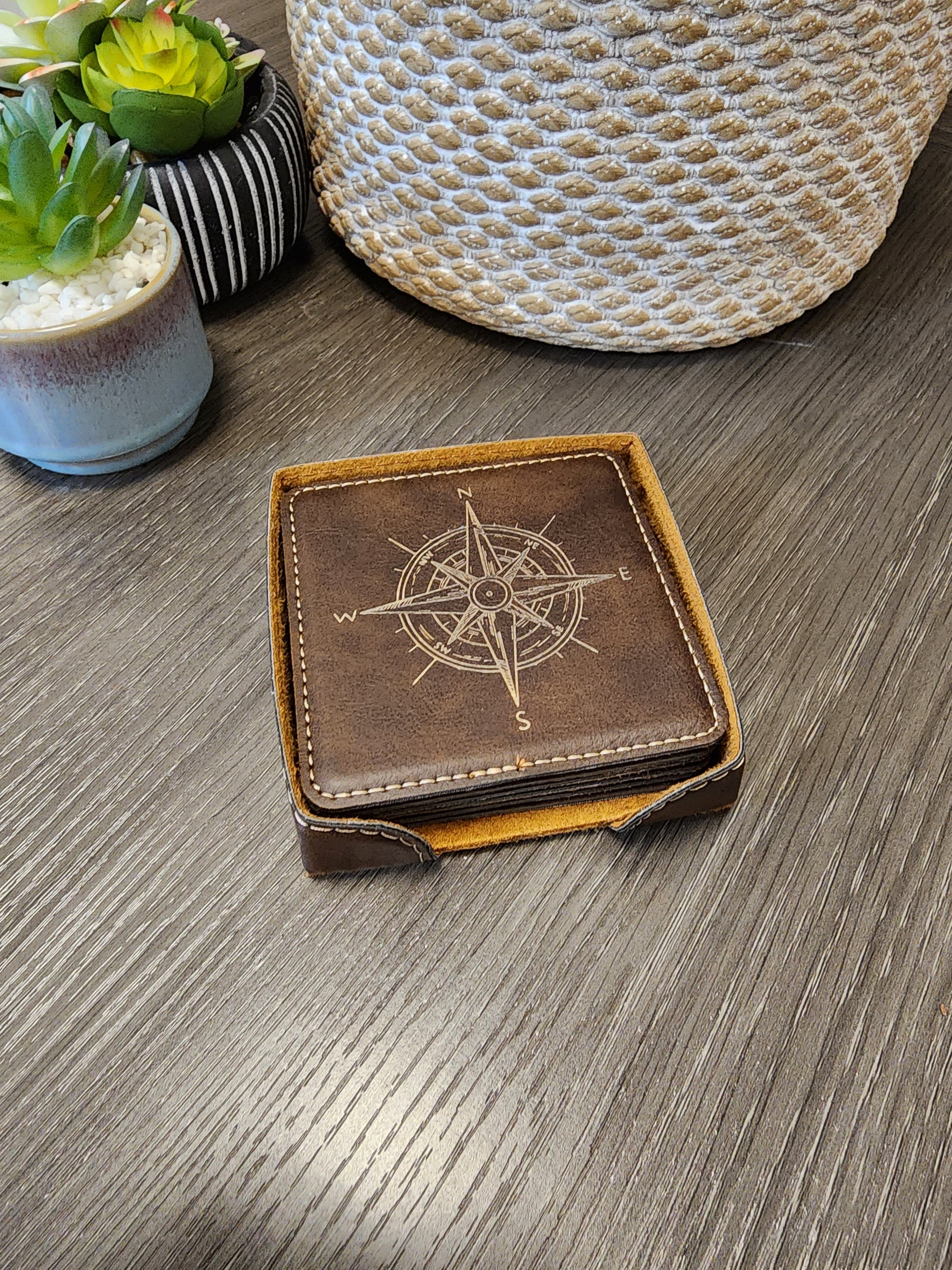 Nautical Compass Coasters, Sailing Gifts, Boating Coaster, Boat Coaster, Barware Coasters, Barroom, Set of 6 With Holder vrs 1