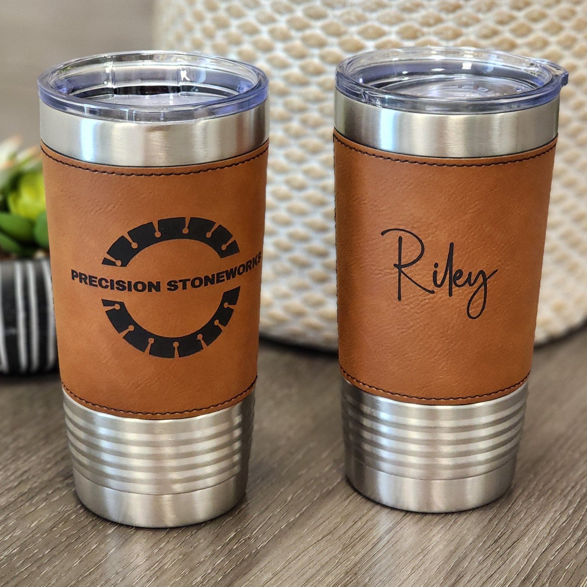 20 Ounce Stainless Steel Leather Wrapped Tumbler - Customized Business Promotional Drinkware