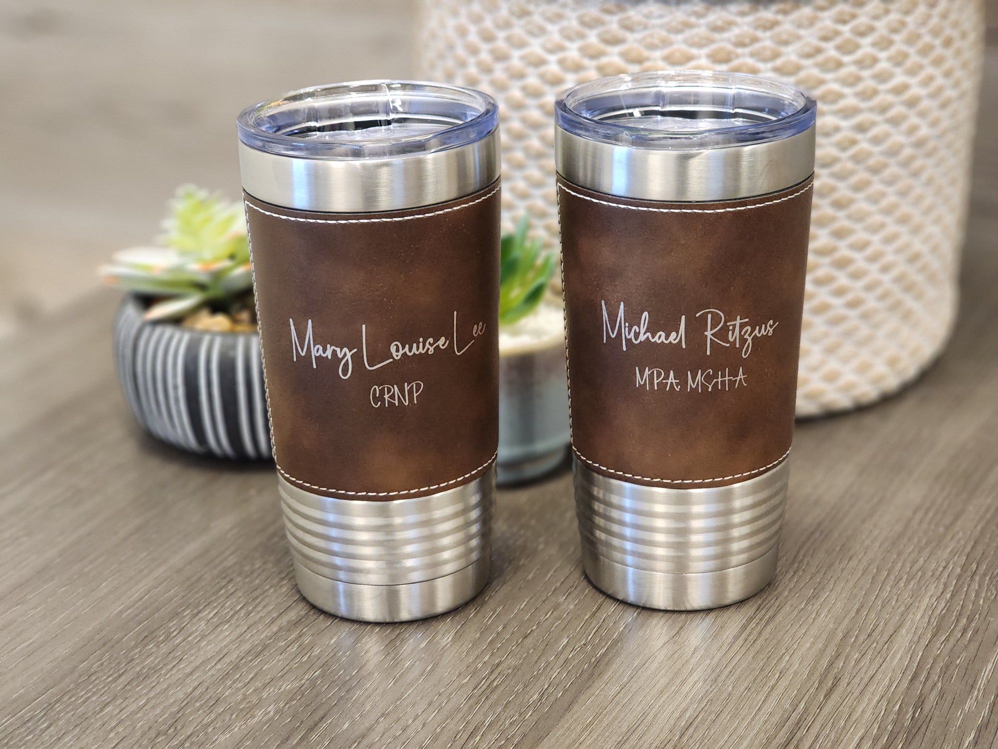 20 Ounce Stainless Steel Leather Wrapped Tumbler - Customized Business Promotional Drinkware
