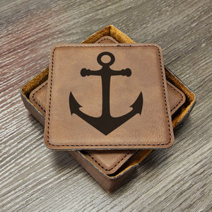 Nautical Anchor Coaster - Boating Coaster - Sailing Coaster - Coasters for Vacation Home - Father's Day Gifts - Set of 6 With Holder