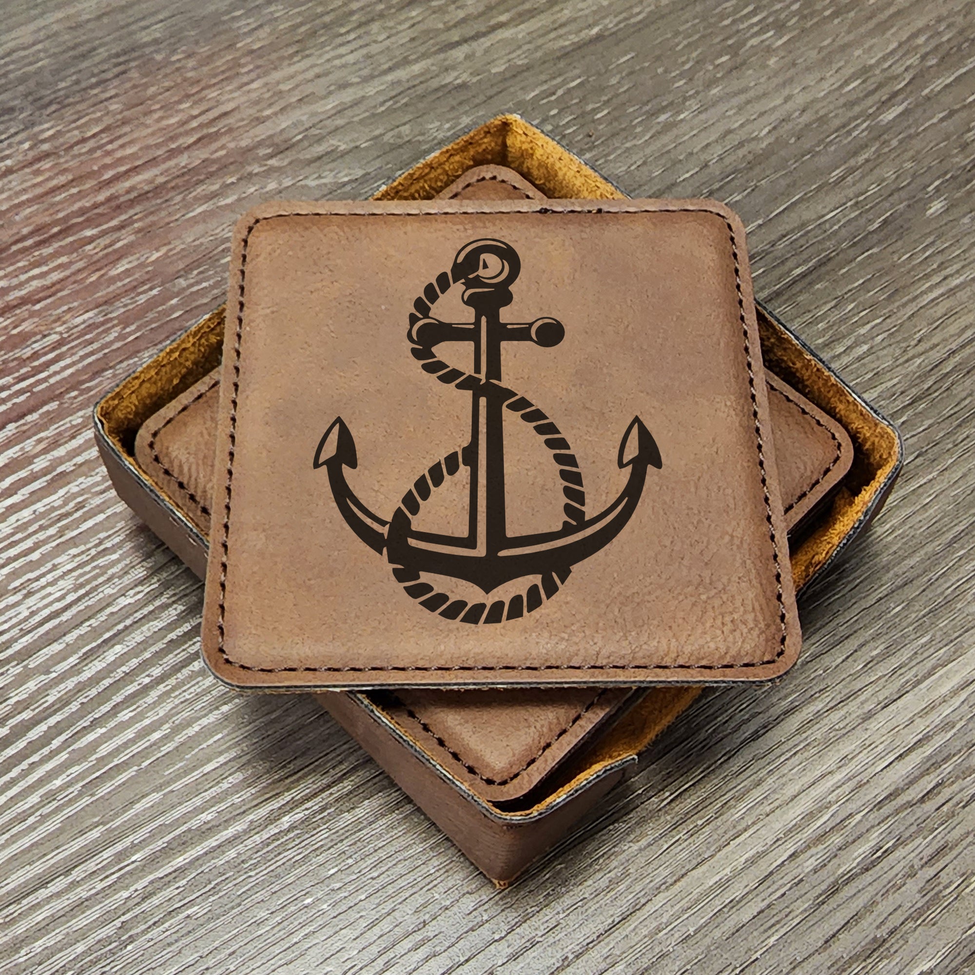 Nautical Coaster - Boating Coaster - Sailing Coaster - Anchor Coasters for Vacation Rentals - Father's Day Gifts - Set of 6 With Holder