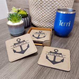 Personalized Nautical Coasters, Last Name Coaster, Boating Coaster, Sailing Coasters, Lake House Coasters, Man Cave, Set of 6 With Holder