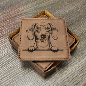 Dachshund Coaster set, Dauschund Coasters, Dog Lover Gift, Family Room Coasters, Living Room Coaster, Cute Dog Gift Set of 6 With Holder