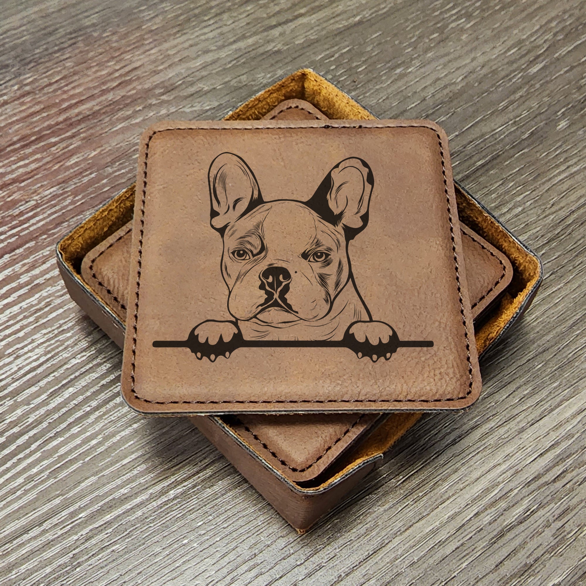 French Bulldog Coaster set, Frenchie Coasters, Dog Lover Gift, Family Room Coasters, Living Room Coaster, Cute Dog Gift Set of 6 With Holder