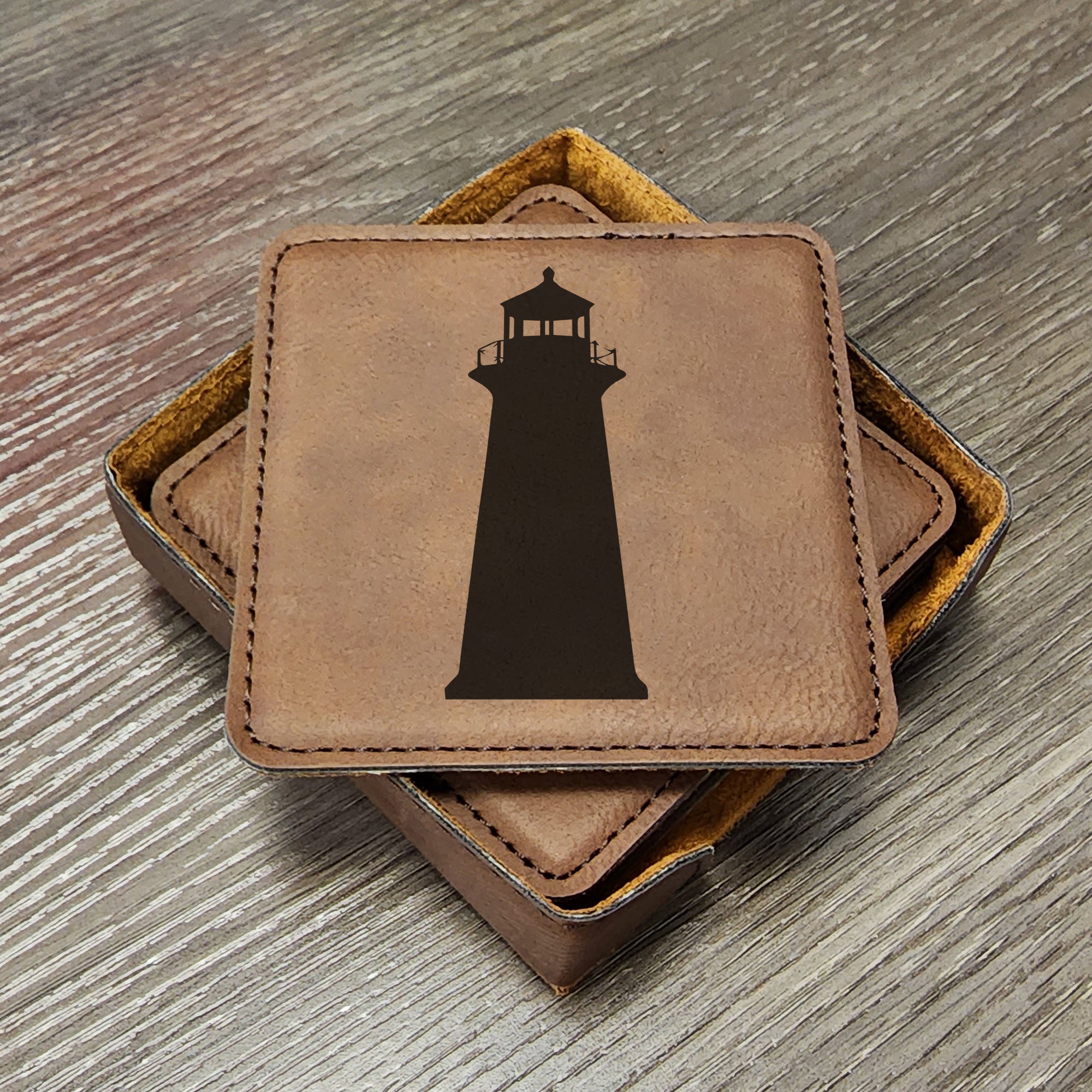 Nautical Lighthouse Coasters, Sailing Gifts, Boating Coaster, Boat Coaster, Sailing Coaster, Barware Coasters, Barroom, Set of 6 With Holder