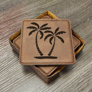 Palm Tree Decor, Beach Coasters, Palm Tree Coasters, Beach Decor, Vacation Rental Decor, STR Coasters, STR Decor, Set of 6 w/ Holder vrs 2