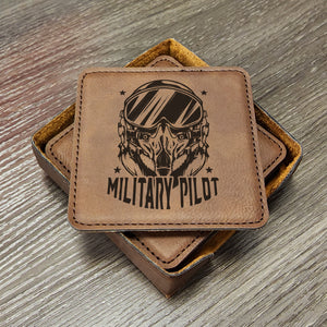 Military Pilot Coaster, Military Proud Coaster, Air Force Gift, Marine Coasters, Aeronautical Father's Day Gifts, Set of 6 With Holder