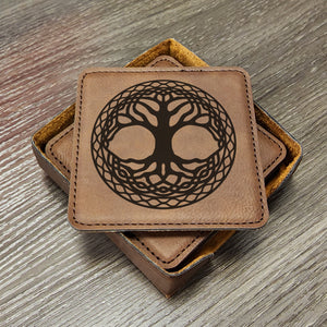 Celtic Tree of Life Coaster Set of 6 With Holder, Triquetra Celtic Gifts, Celtic Knot Man Cave Irish Design Coaster vrs 3
