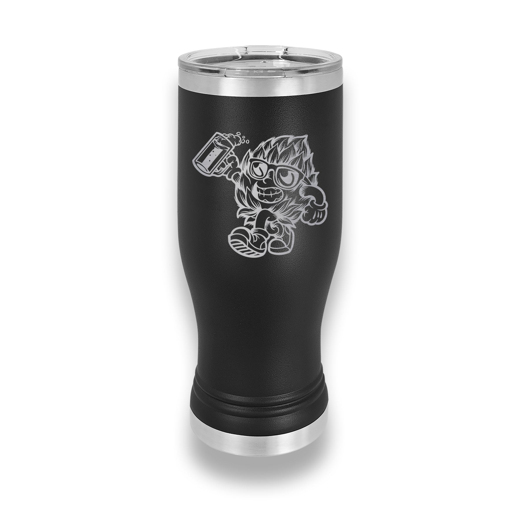 Beer Lover Large Pilsner Insulated Tumbler 20oz, Good Time Beer Hops Man Mascot Engraved Beer Cup IPA Hops Beer Stainless 20oz Cup, Logo