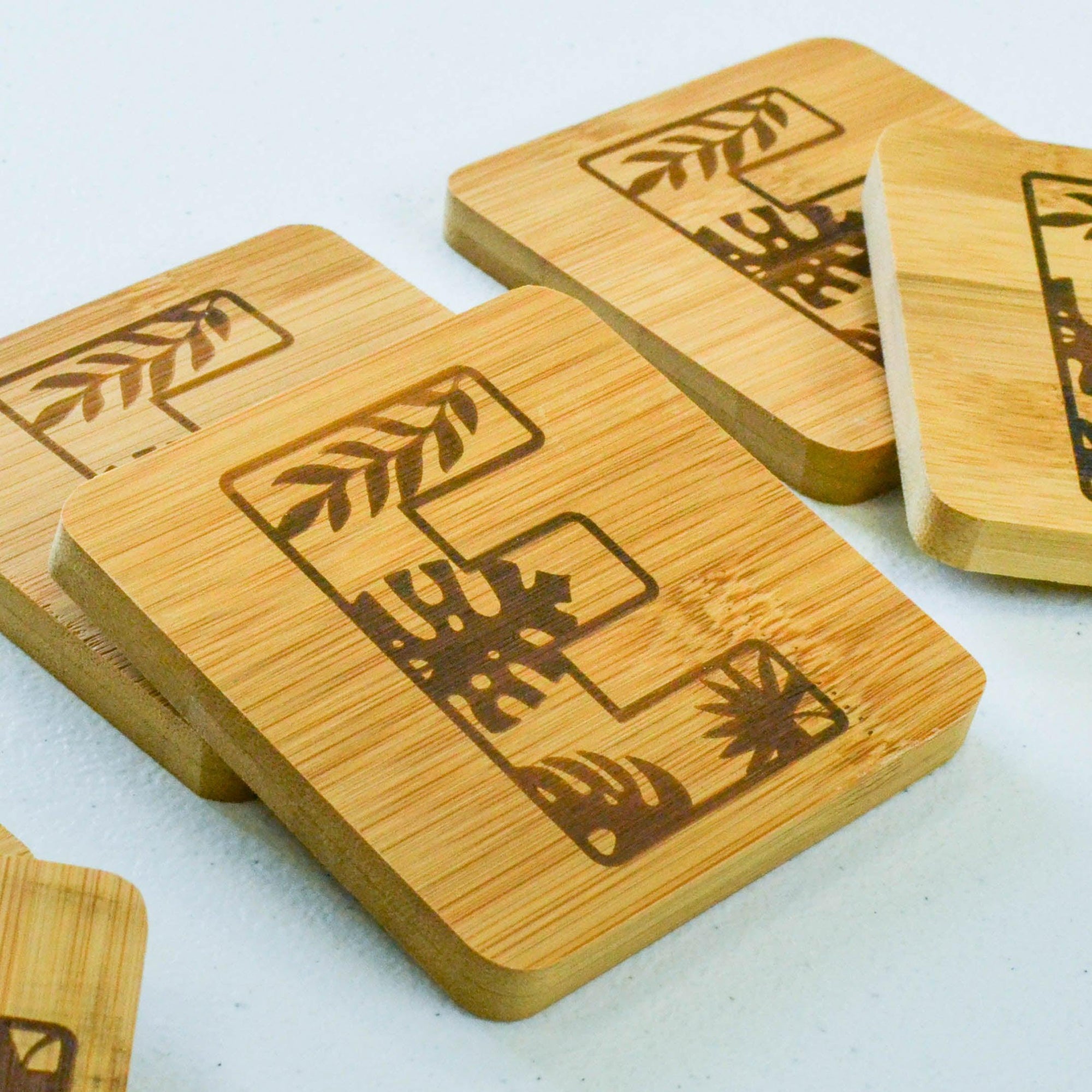 Bamboo Last Name Monogram Coaster - Set of 6 - Knot Creatives