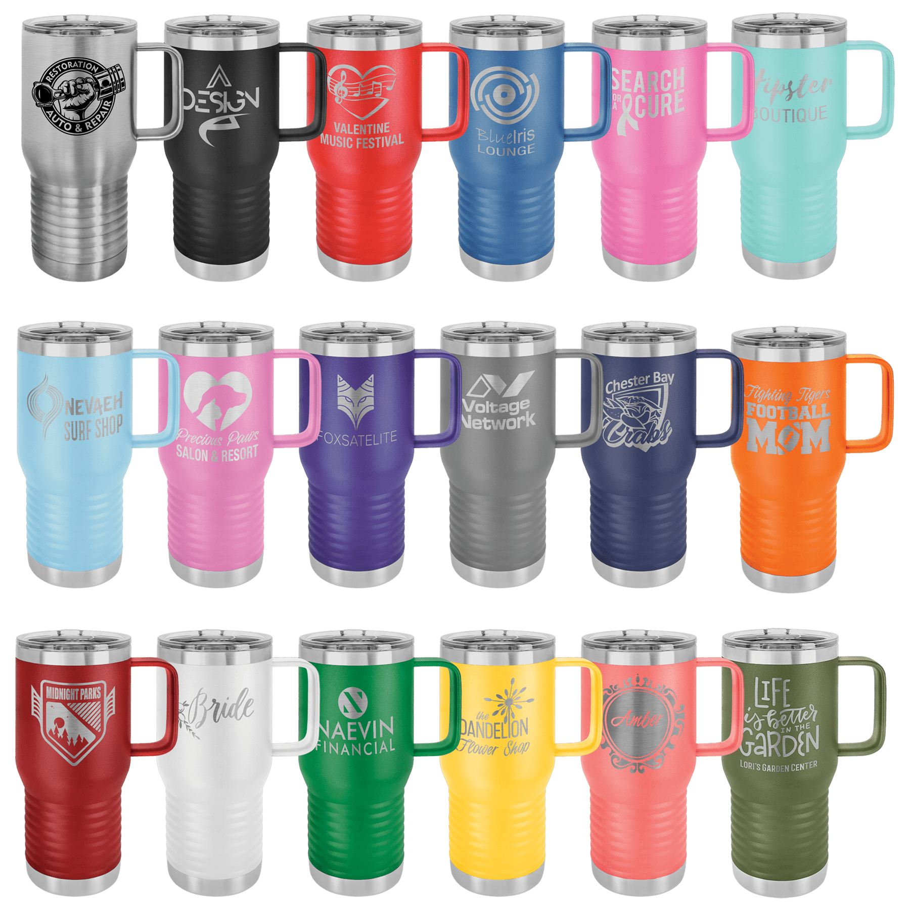 Logo Engraved Large Stainless Coffee Mug With Handle 20oz - Knot Creatives