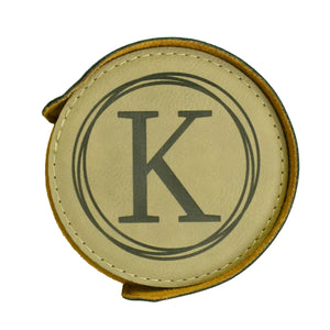 Circle Leather Coaster with Circle Last Name Initial Monogram - Set of 6 - Knot Creatives