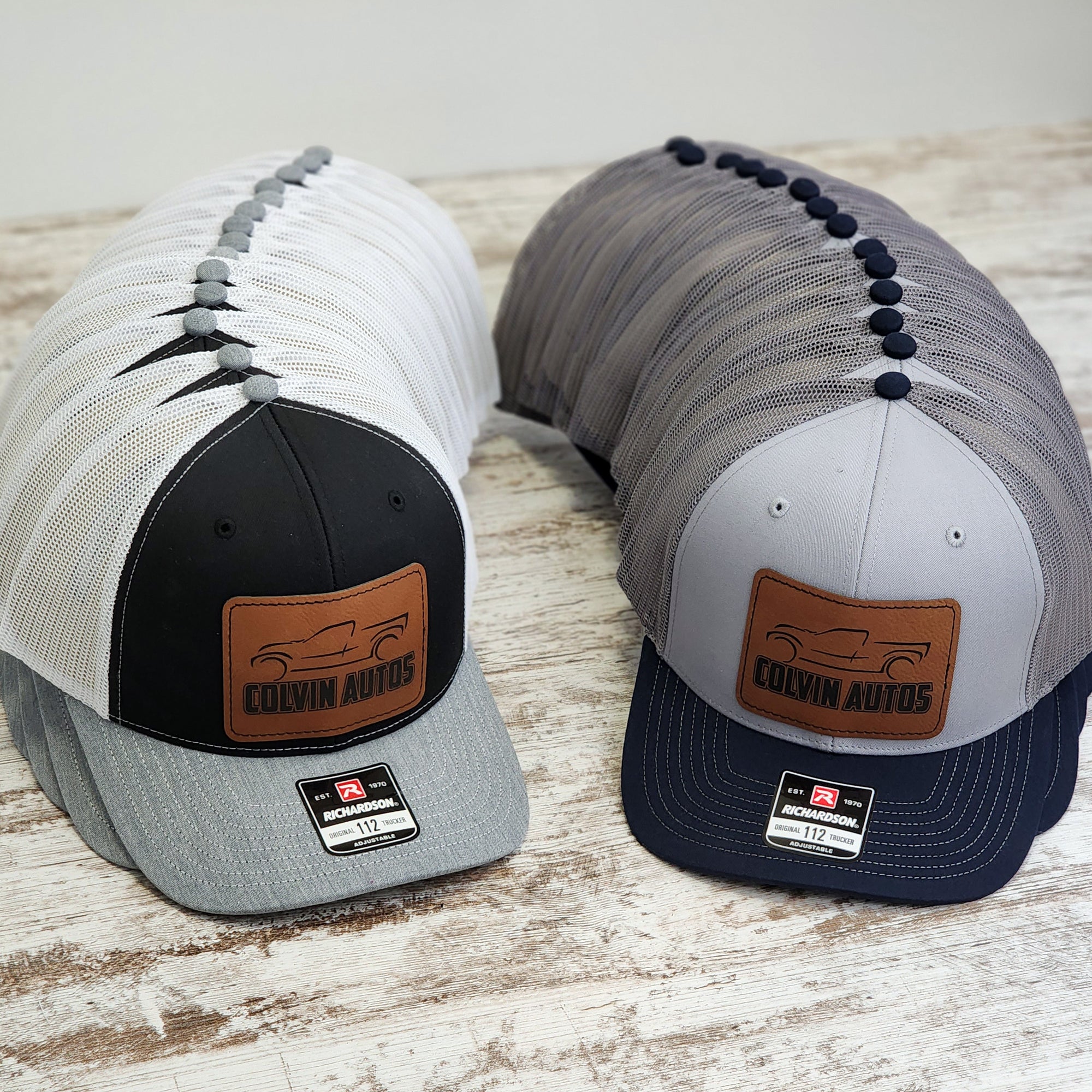 Bulk Branded Custom Logo Leather Patch Hats - Richardson 112 Trucker Hat