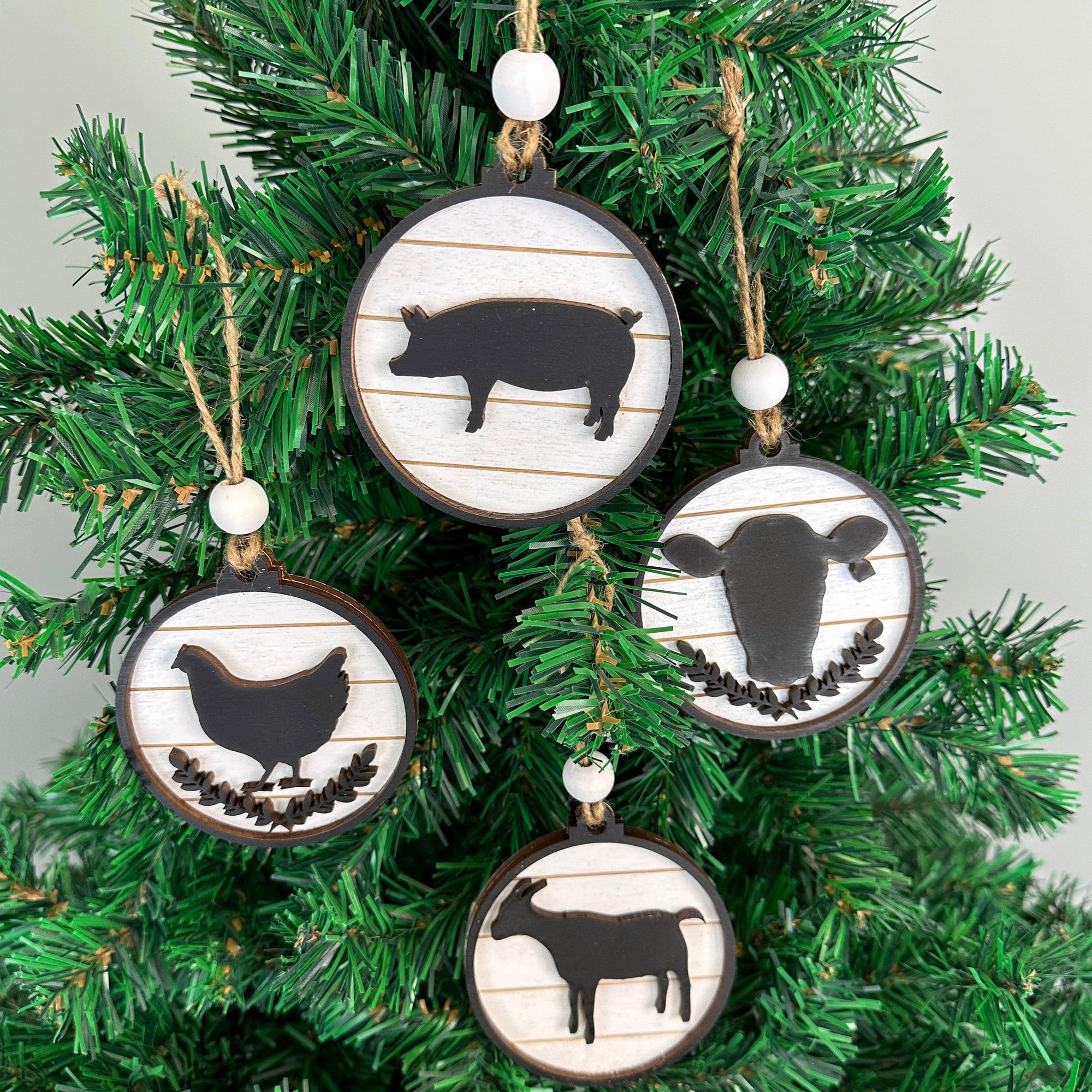Farmhouse Style Christmas Ornaments Goat Pig Chicken Cow - Knot Creatives