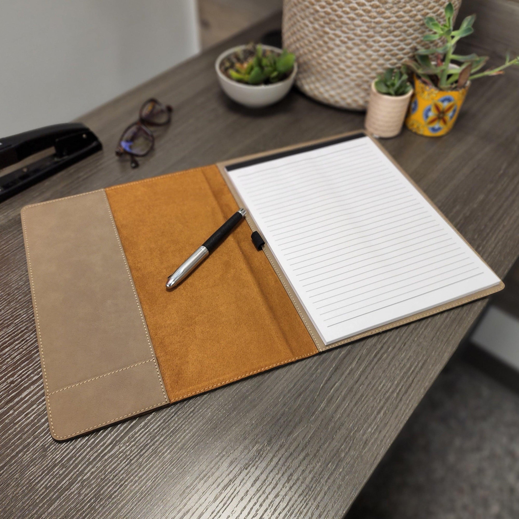 Leather Portfolio with Lined Notepad - Custom Engraved With Your Branding - Knot Creatives