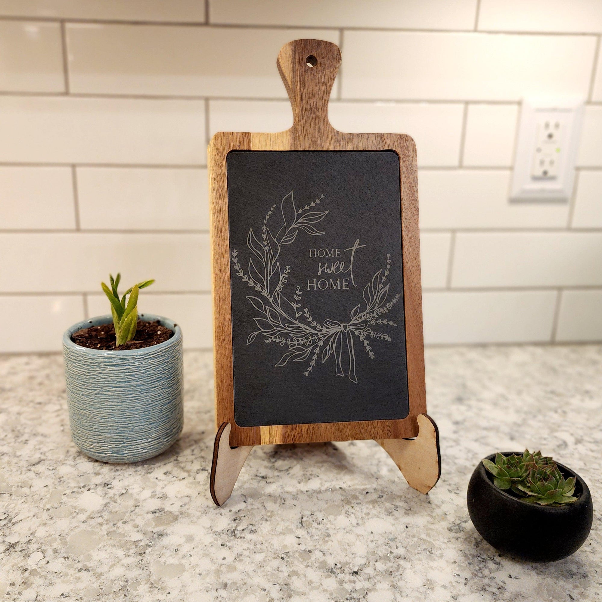 Home Sweet Home Engraved Acacia Wood and Slate Cutting Boards - 13 1/4" x 7" - Multiple Designs For Your New Home - Knot Creatives