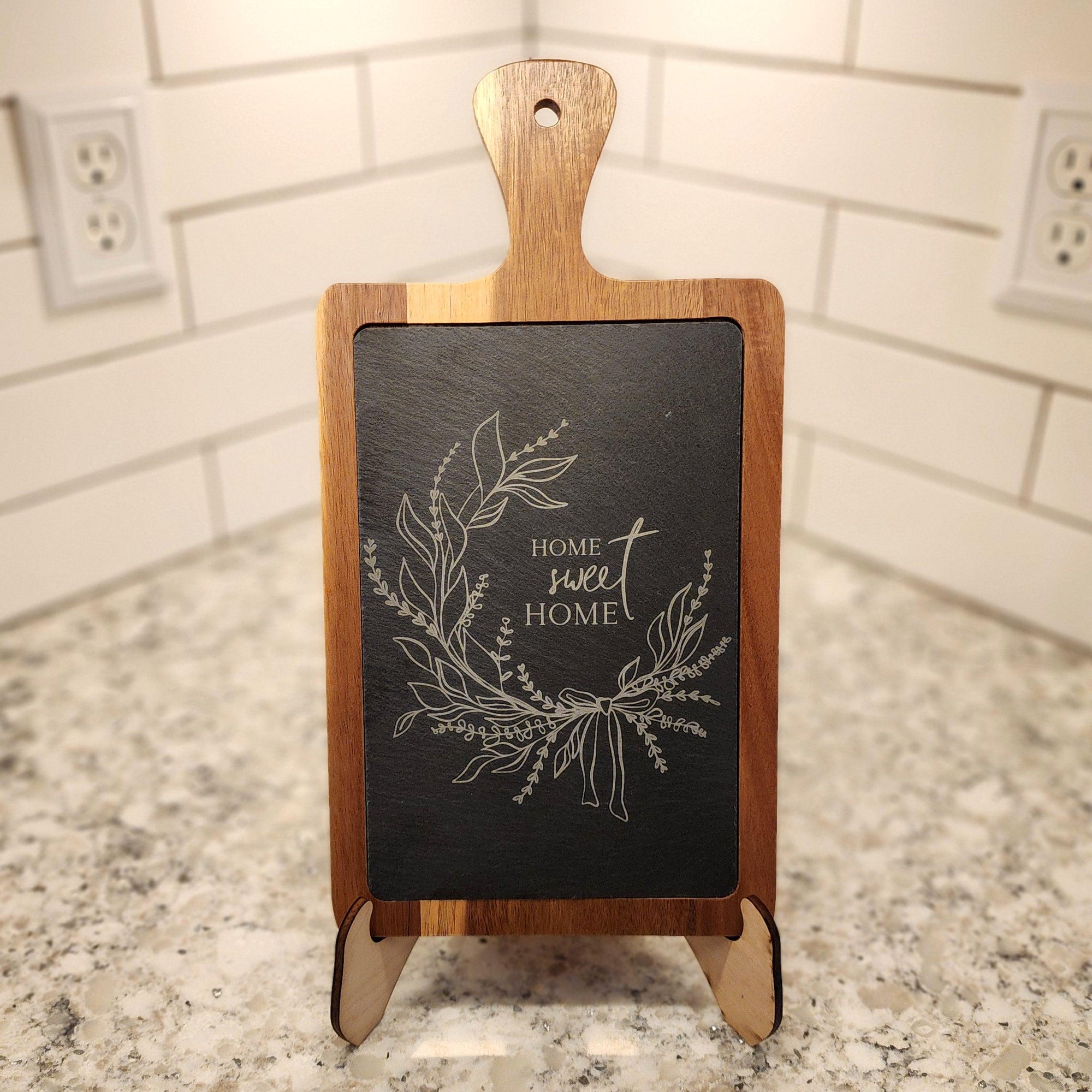 Home Sweet Home Engraved Acacia Wood and Slate Cutting Boards - 13 1/4" x 7" - Multiple Designs For Your New Home - Knot Creatives