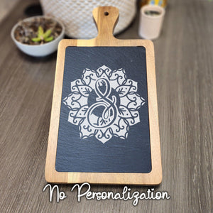 Flower Monogram Mandala Engraved Acacia Wood and Slate Cutting Boards - 13 1/4" x 7" - Great for New Home Gifts - Knot Creatives